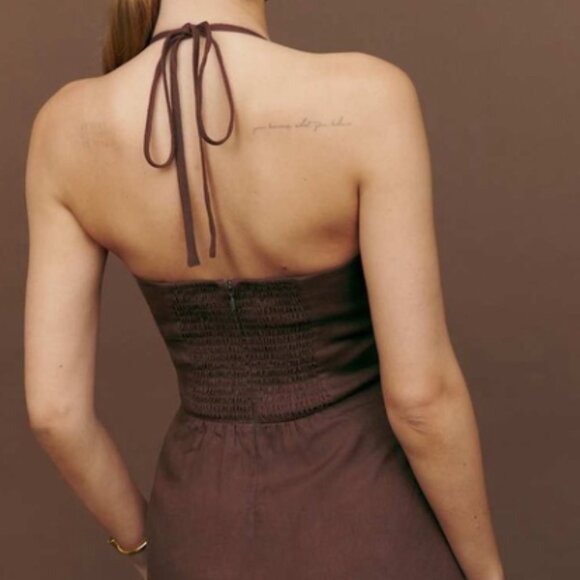 Reformation Linda Linen Dress Size 6 Brown - Picture 3 of 8